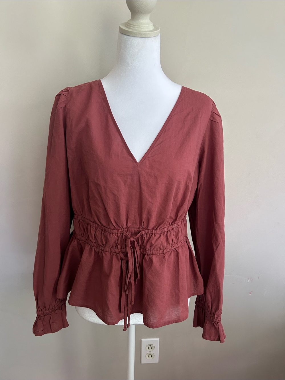 LOFT Double Tie Waist V-Neck Top in Dusty Rose - Picture 4 of 11